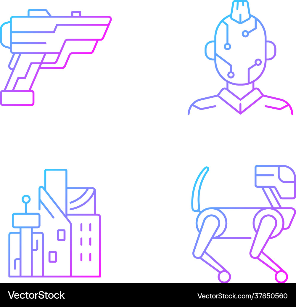 Cyberpunk items gradient linear icons set Cyberpunk items gradient linear icons set vector image