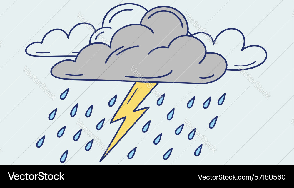 Dynamic storm cloud with lightning and rain vector image