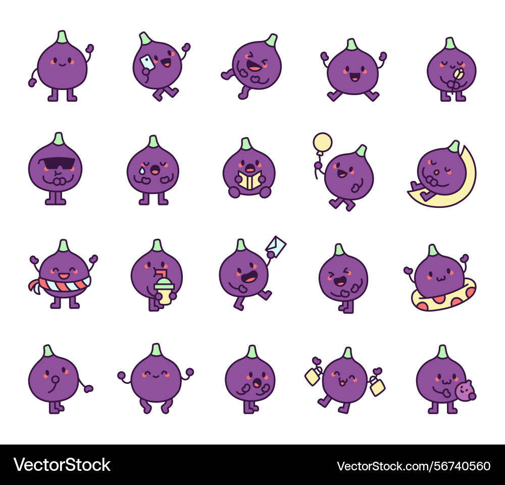 Fig character set featuring adorable characters Fig character set featuring adorable characters Vector Image