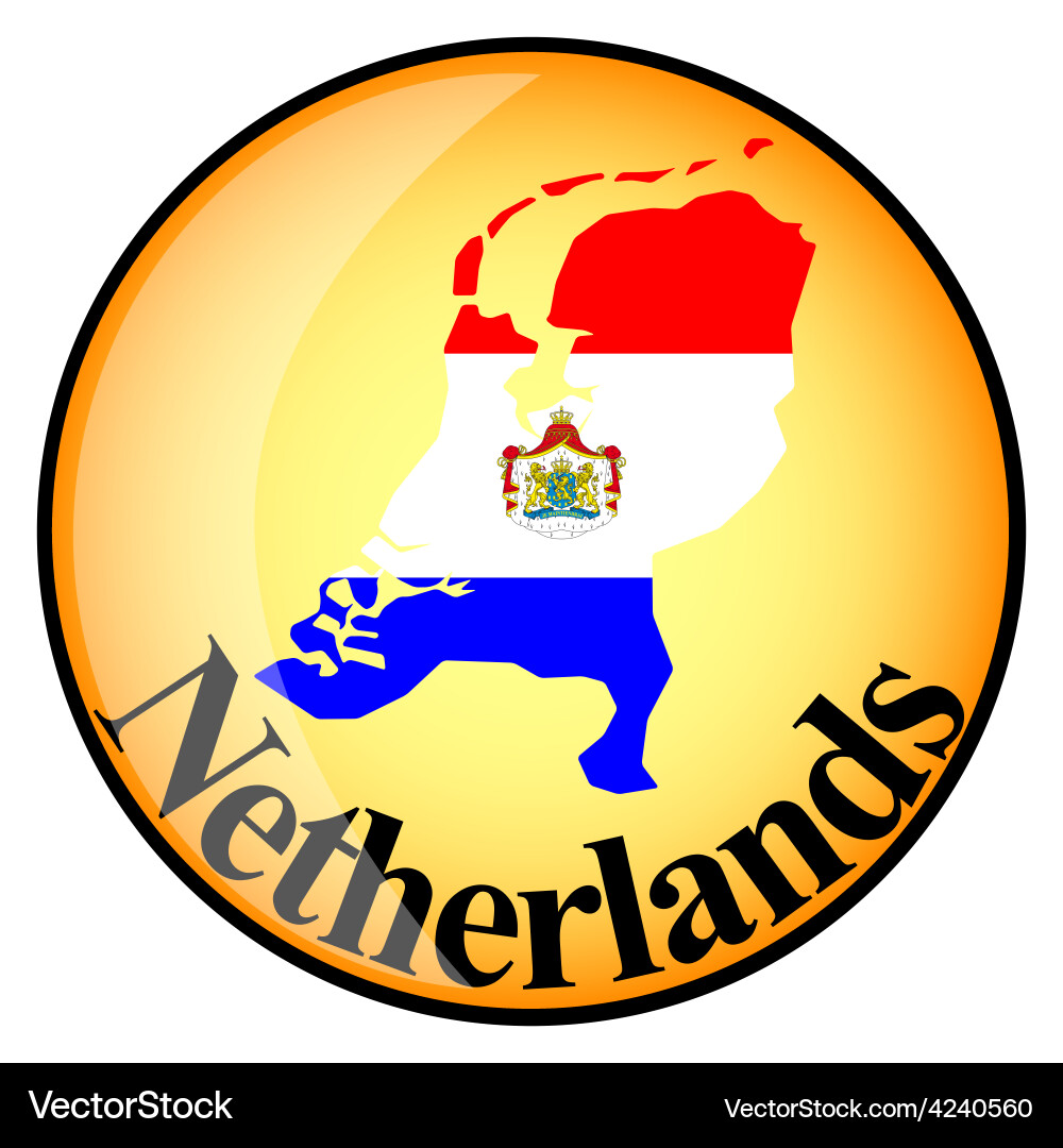 Orange button with the image maps of netherlands Vector Image