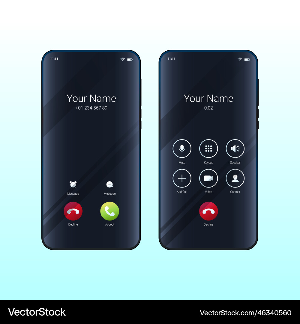 Phone call screen interface Phone call screen interface vector image