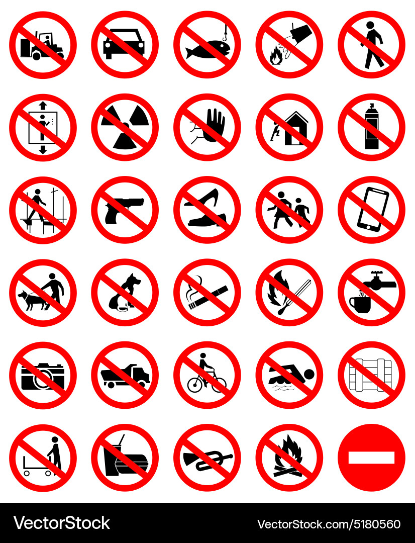 Prohibition Symbols Collection Vector Image