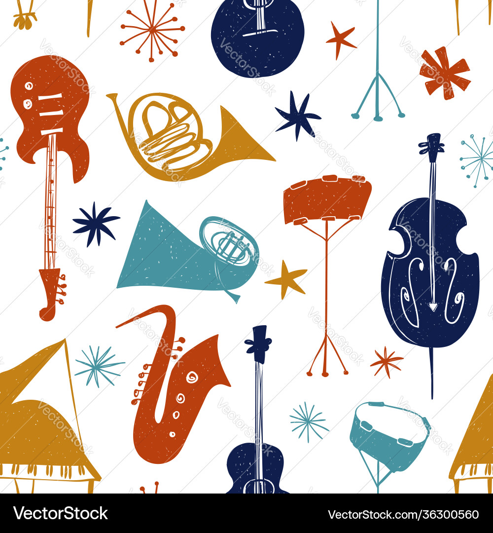 Seamless pattern with colorful musical instruments Vector Image