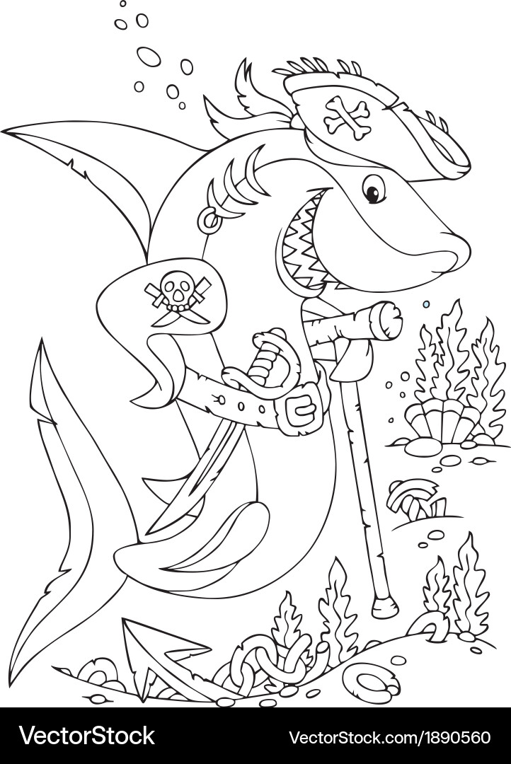 Shark Pirate Coloring Page Vector Image