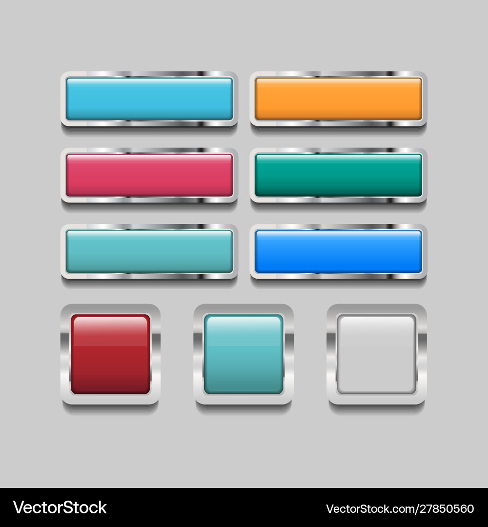 Shiny square web icon button with metal frame vector image