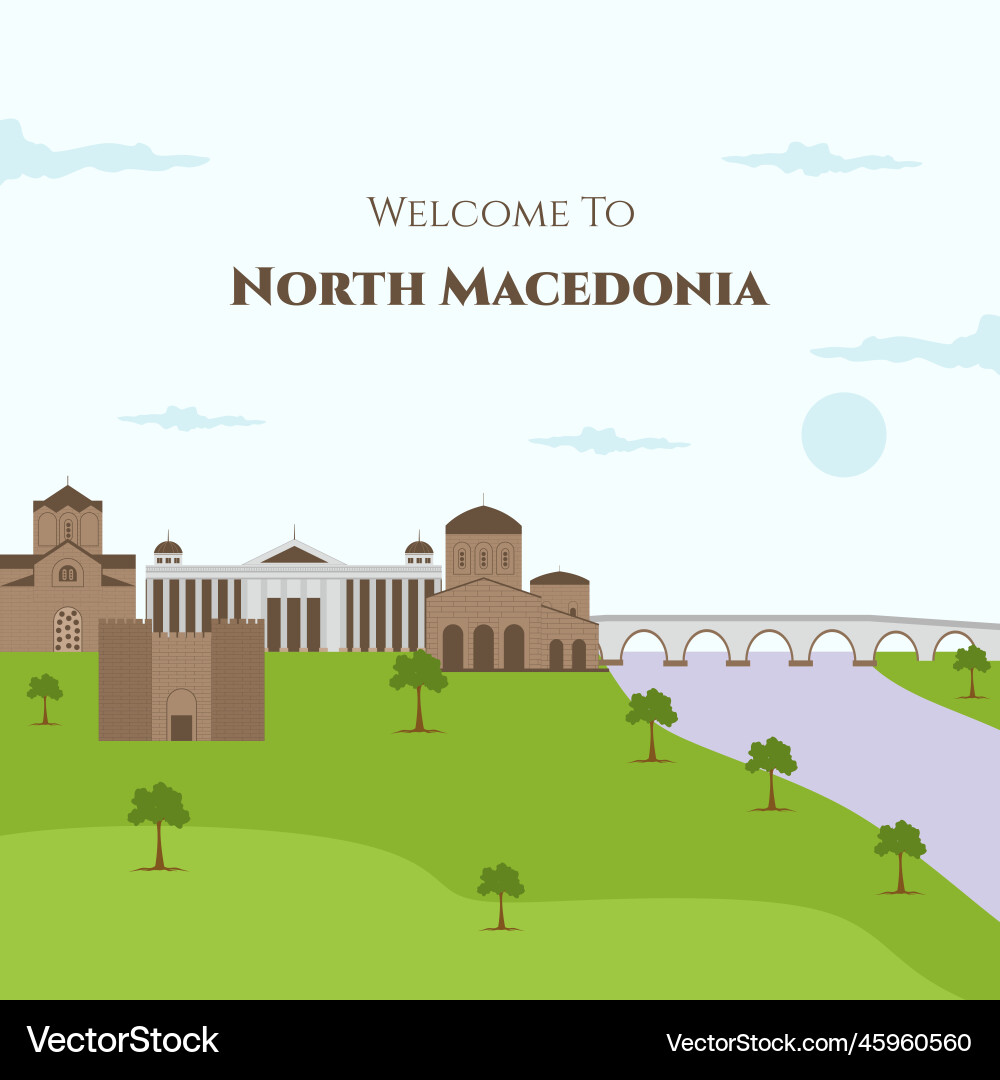 Welcome to north macedonia flat with famous Welcome to north macedonia flat with famous vector image