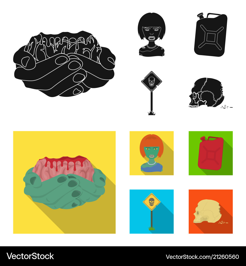 Zombies and attributes blackflat icons in set Vector Image