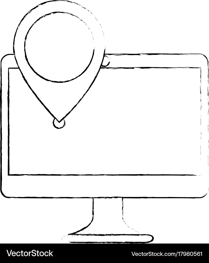 Computer mit Pointer-Standort isoliert Icon vektorbild