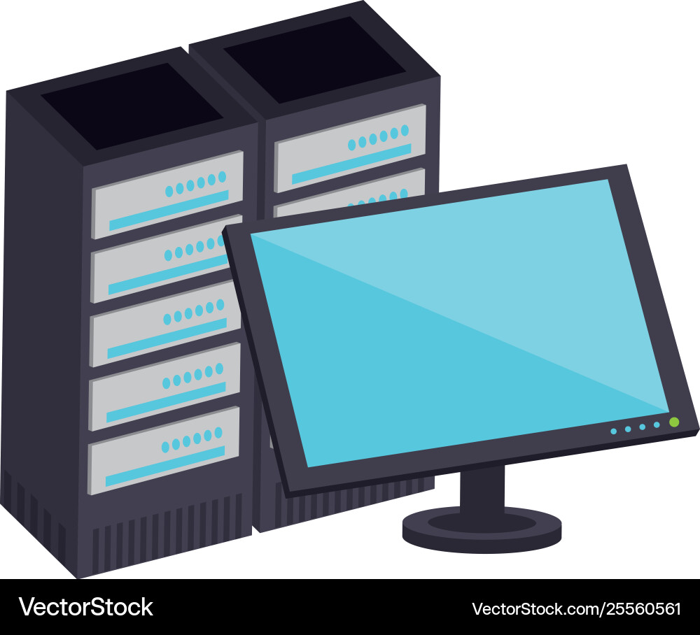 Computer monitor and servers database Computer monitor and servers database vector image