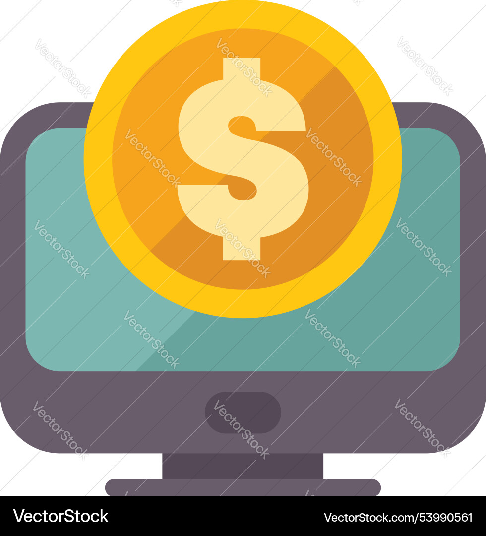 Desktop computer displaying large gold coin Desktop computer displaying large gold coin vector image