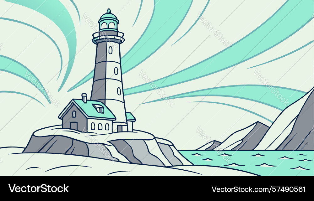 Dynamic lighthouse on crashing waves coastal Vector Image