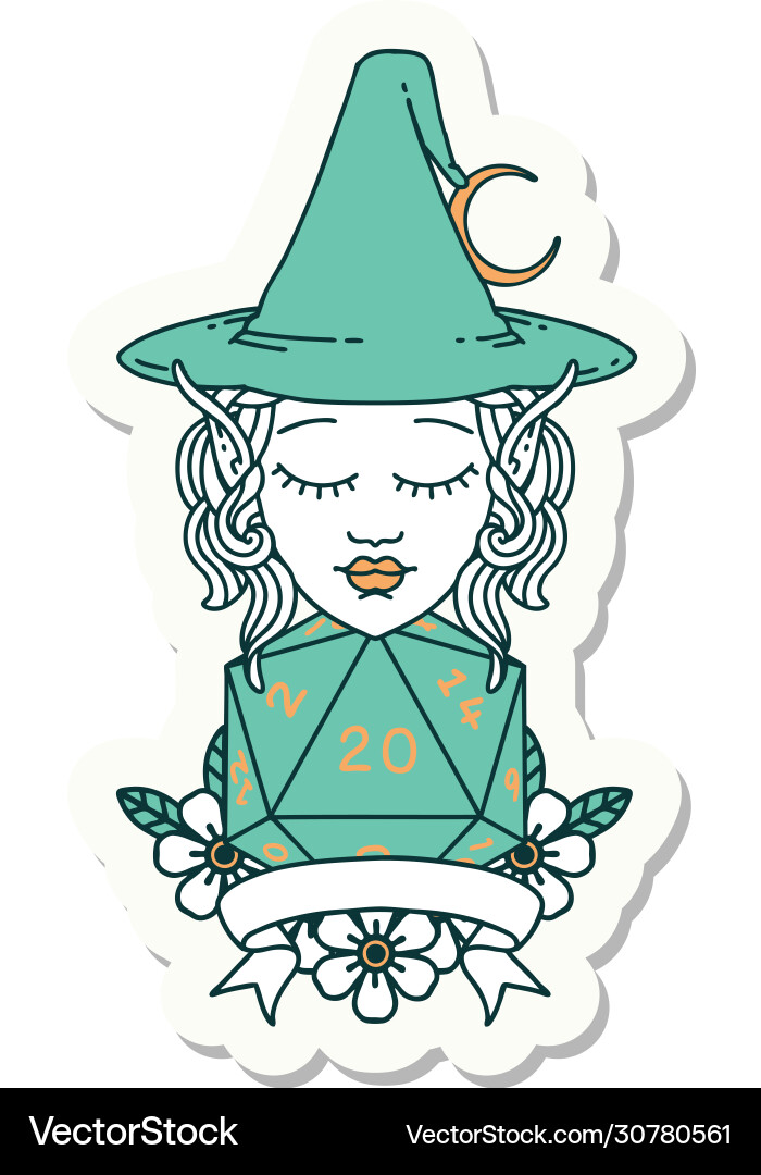 Elf mage character with natural twenty dice roll Vector Image