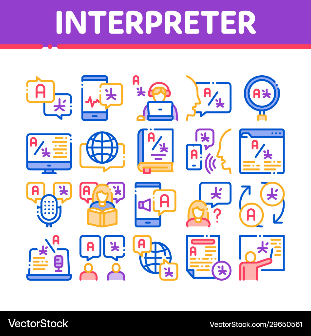 Interpreter translator collection icons set Interpreter translator collection icons set vector image
