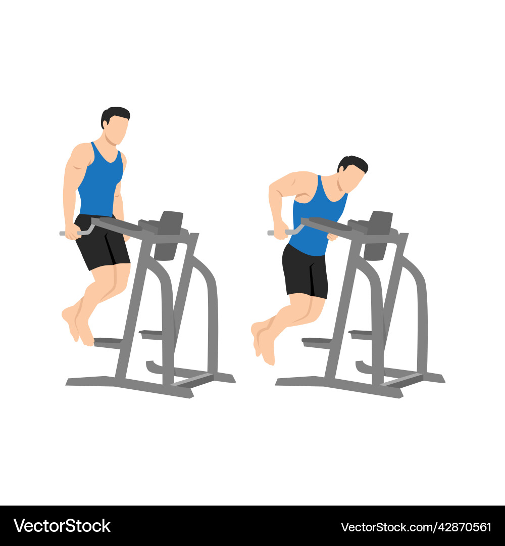 Man doing parallel dip bar exercise flat Man doing parallel dip bar exercise flat vector image