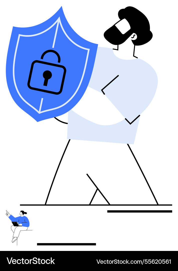 Man holding shield with lock representing Man holding shield with lock representing vector image