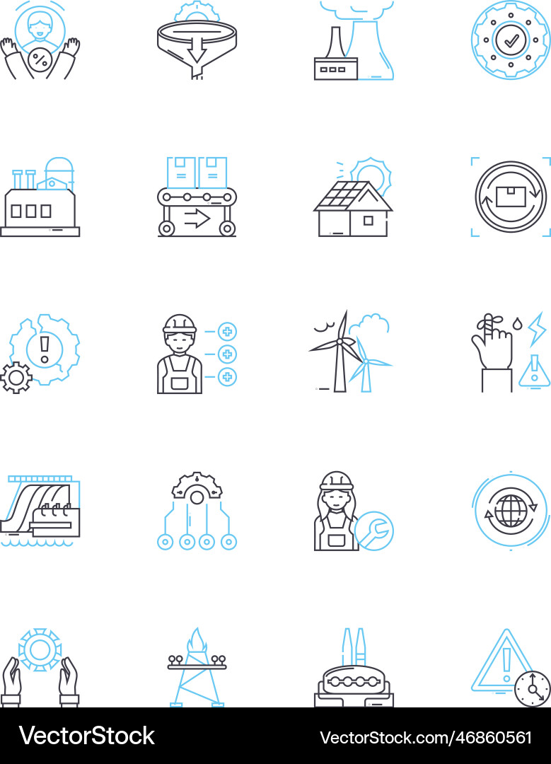 Robotic production linear icons set automation Robotic production linear icons set automation Vector Image