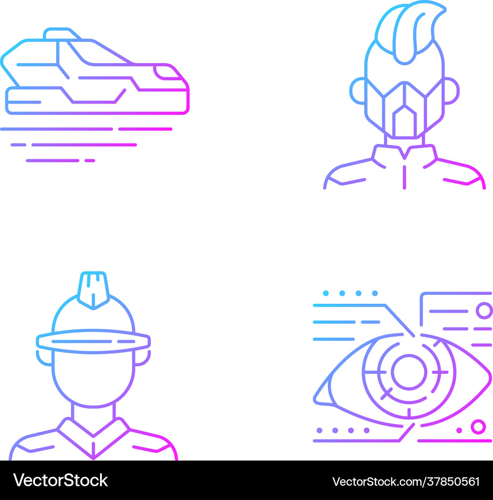Sci fi and cyberpunk gradient linear icons set Sci fi and cyberpunk gradient linear icons set Vector Image