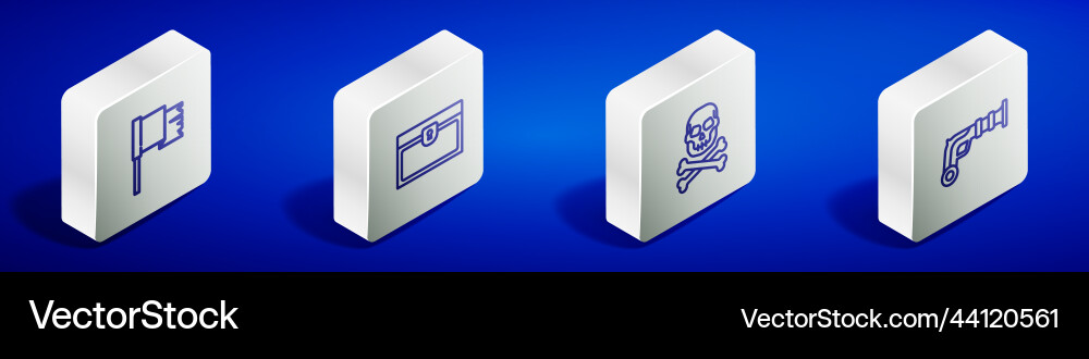 Set isometric line pirate flag antique Schatz Set isometric line pirate flag antique Schatz vektorbild