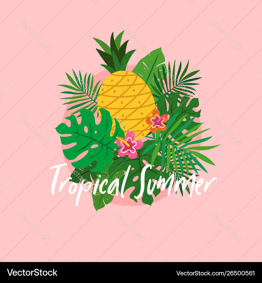 Set tropische Pflanzenblätter mit Ananas Set tropische Pflanzenblätter mit Ananas vektorbild