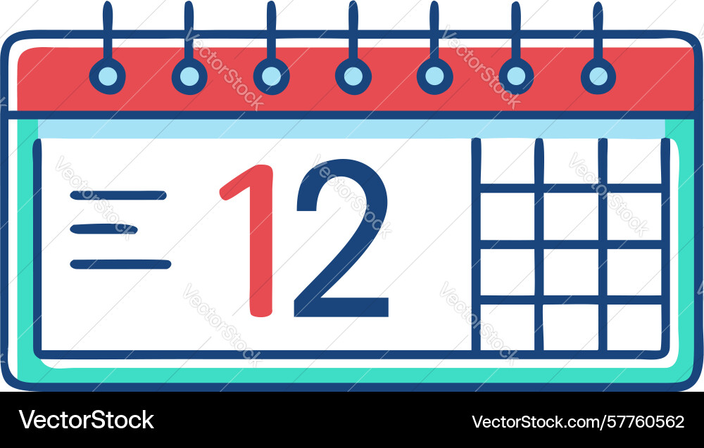 Calendar with marked date 12 and list details vector image
