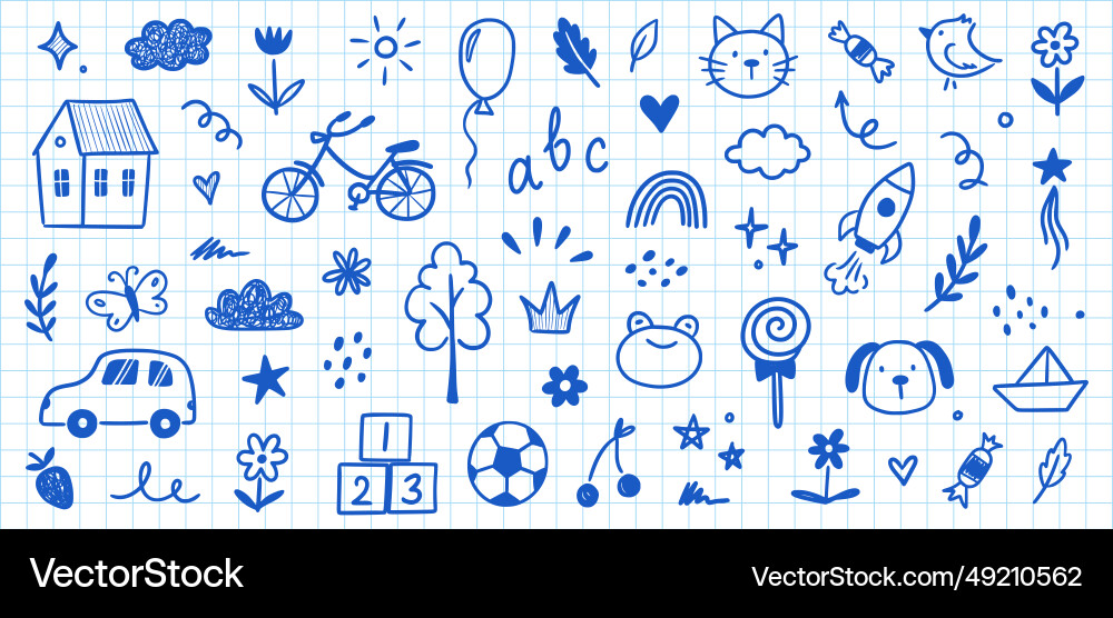 Children school kindergarten doodle set Children school kindergarten doodle set vector image