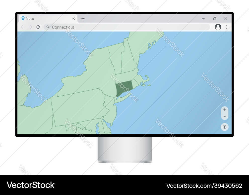 Computer monitor with map of connecticut Vector Image