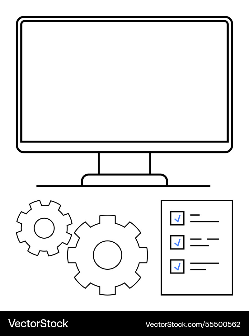 Computer screen gears and checklist Computer screen gears and checklist vector image