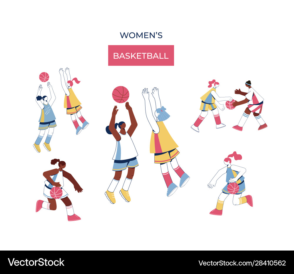 Frauen spielen Basketball Sammlung Frauen spielen Basketball Sammlung vektorbild