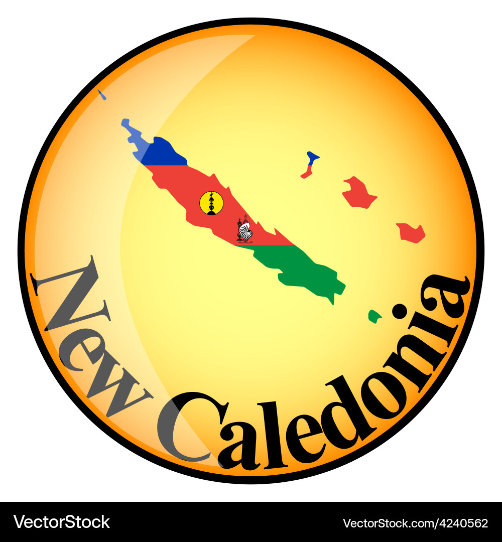 Orange button with the image maps of new caledonia vector image