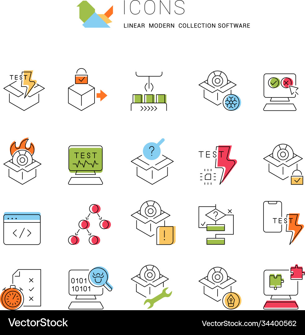 Set line icons software testing Set line icons software testing vector image