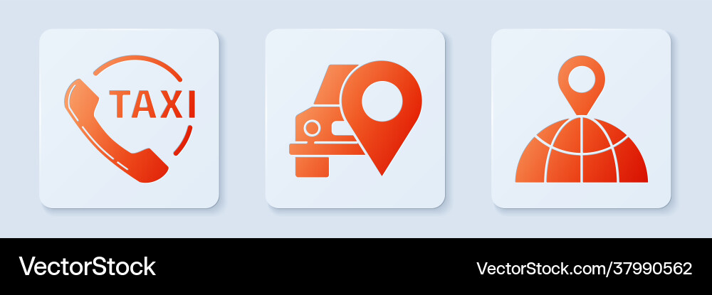 Set map pointer with taxi call telephone Set map pointer with taxi call telephone vector image