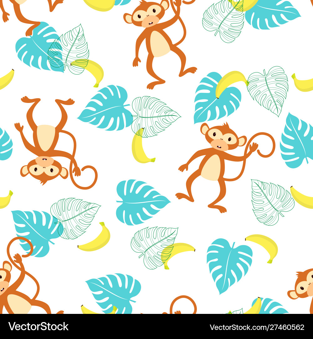 Tropical Monkey Seamless Pattern Vector Image