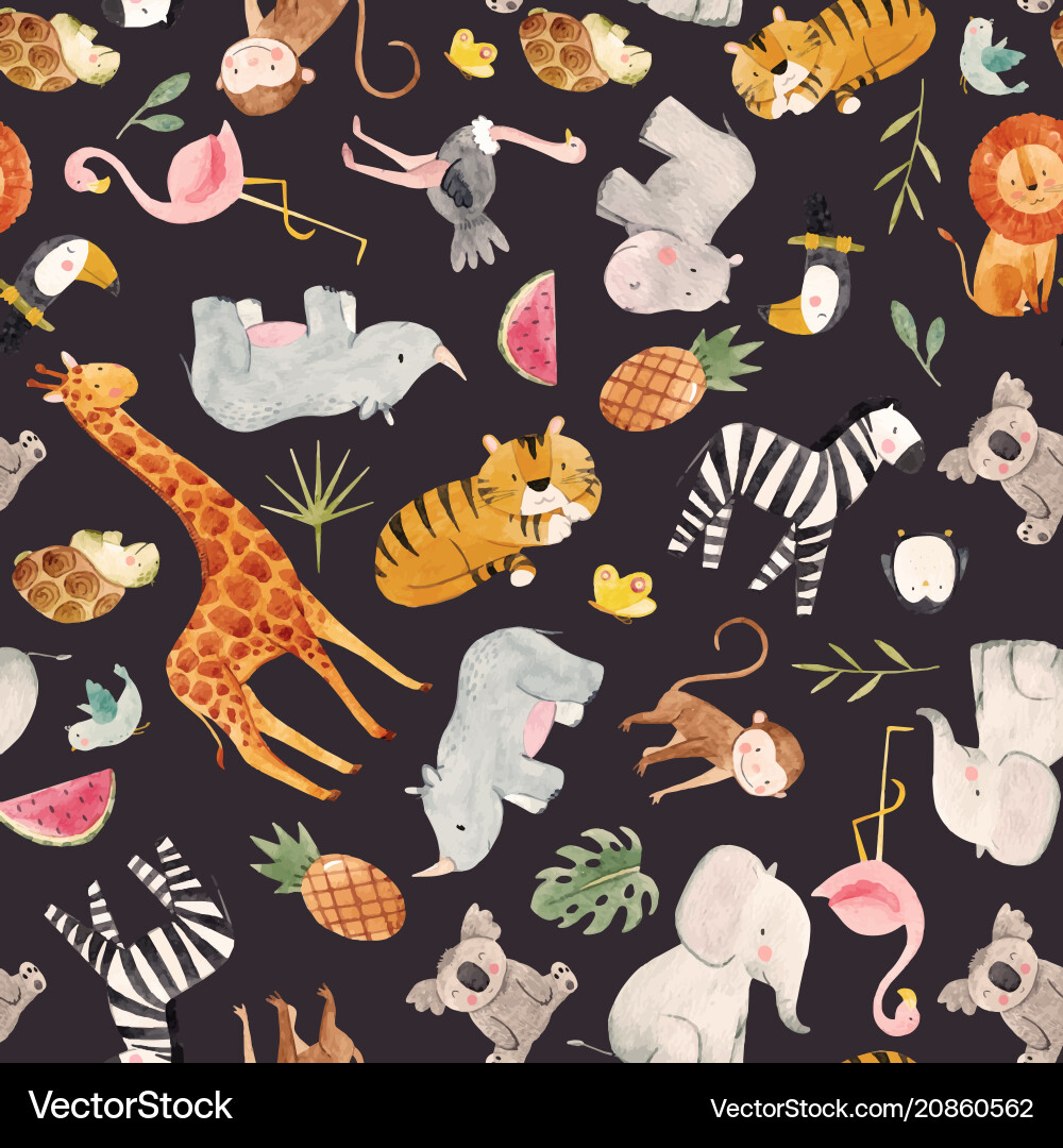 Watercolor Safari Animals Pattern vector image