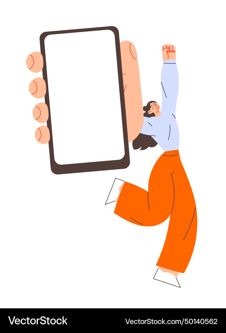Woman showing smartphone screen holding mobile Woman showing smartphone screen holding mobile vector image