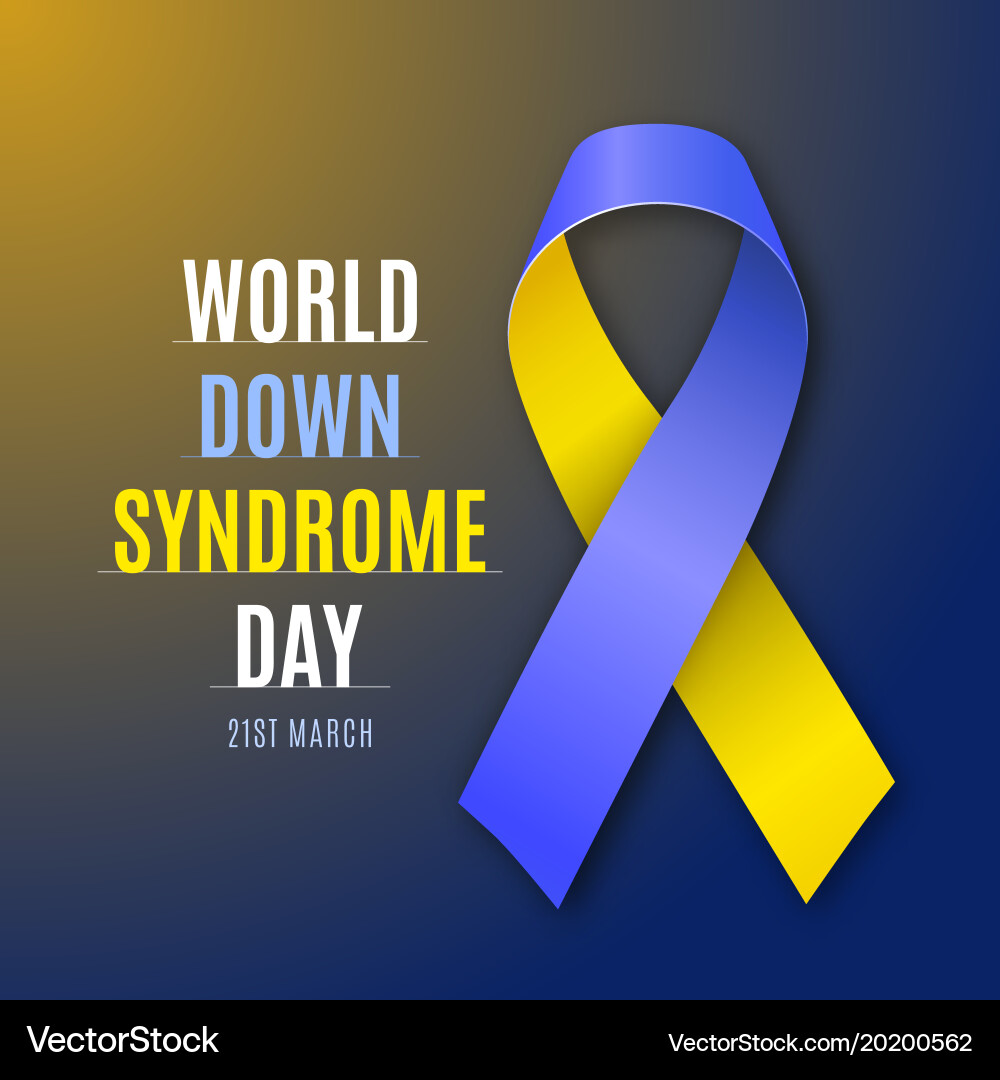 World down syndrome day blue - yellow ribbon sign Vector Image