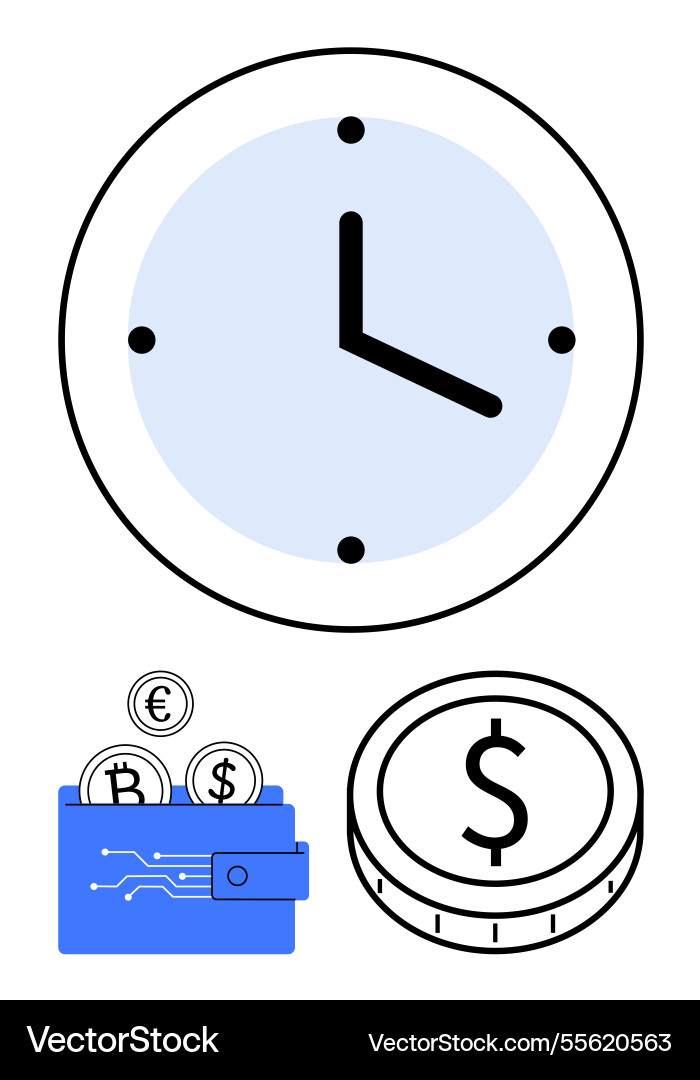 Clock with wallet containing digital Clock with wallet containing digital vector image