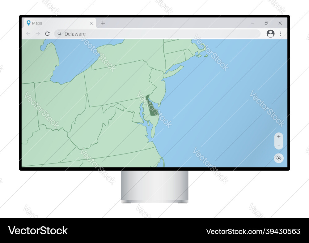 Computer monitor with map of delaware in browser Vector Image