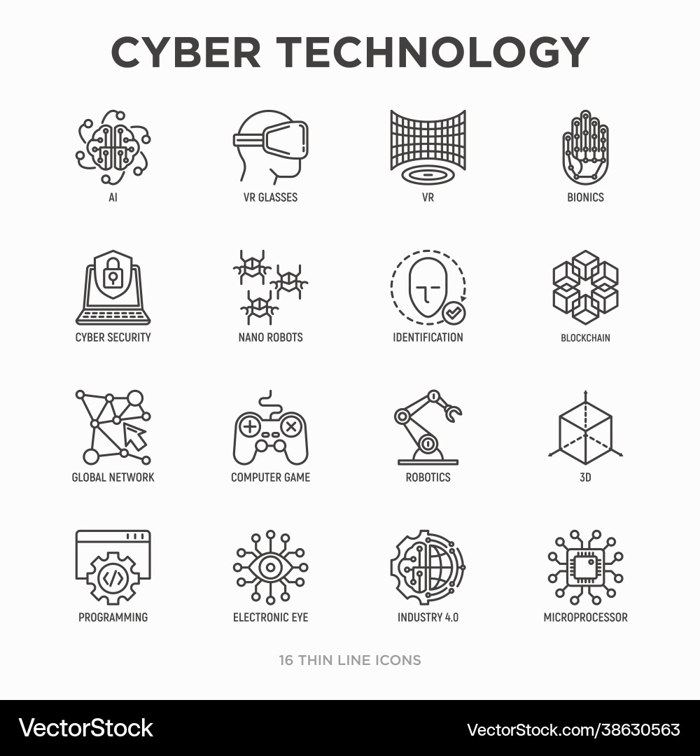 Cyber Technology Line Icons - AI & Robotics vector image