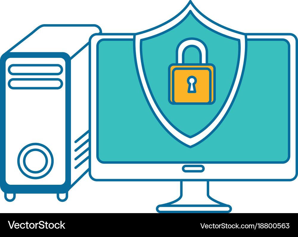 Desktop computer with shield Vector Image