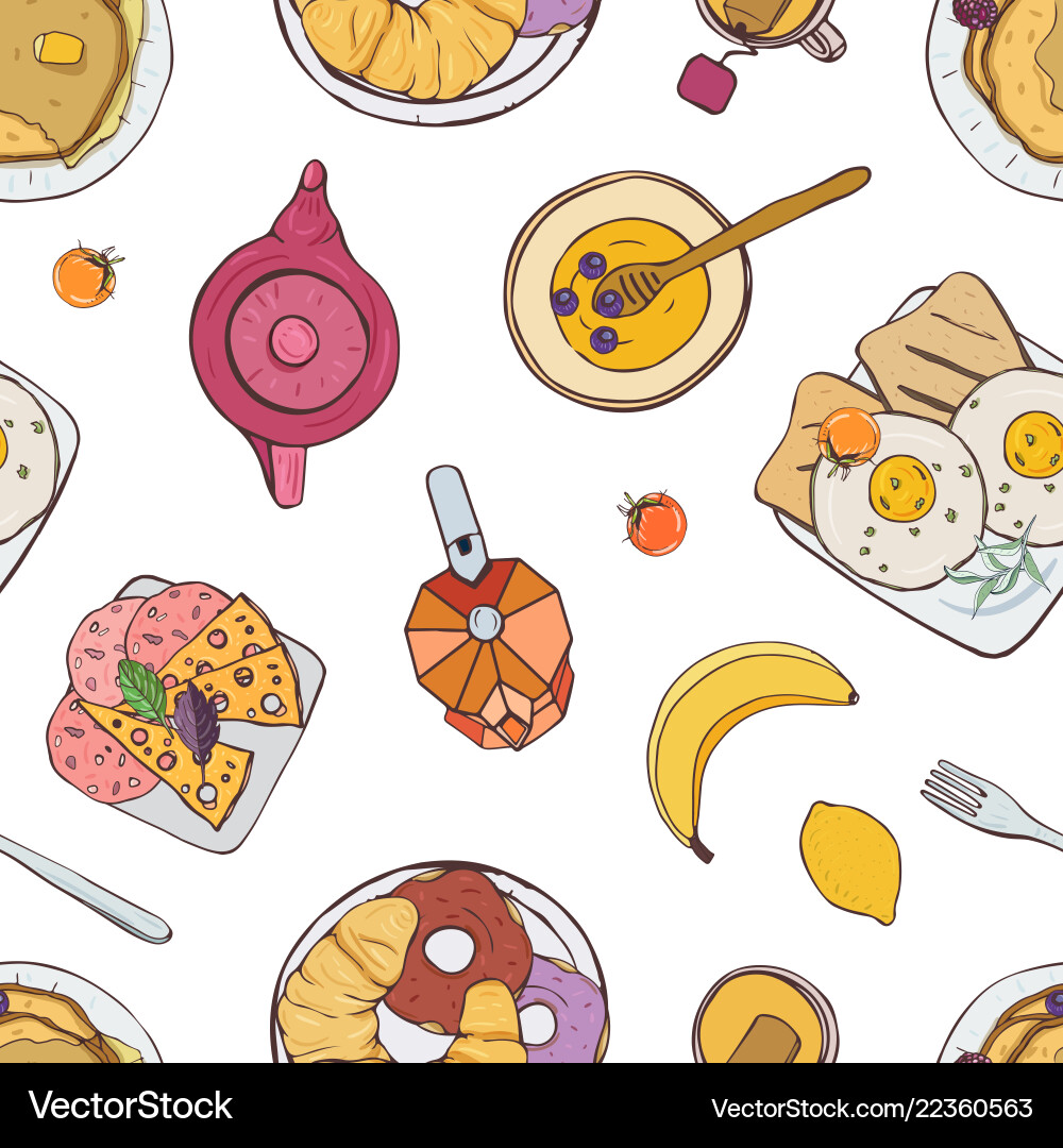 Elegant seamless pattern with appetizing breakfast Elegant seamless pattern with appetizing breakfast vector image