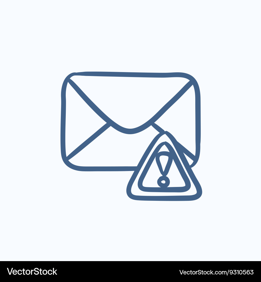 Envelope mail with warning signal sketch icon Vector Image