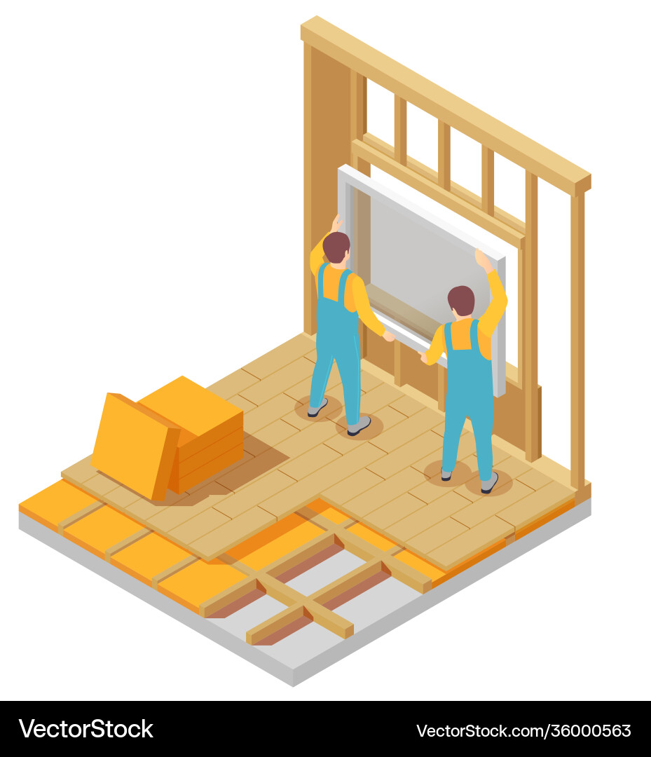 Installing window isometric composition Installing window isometric composition Vector Image