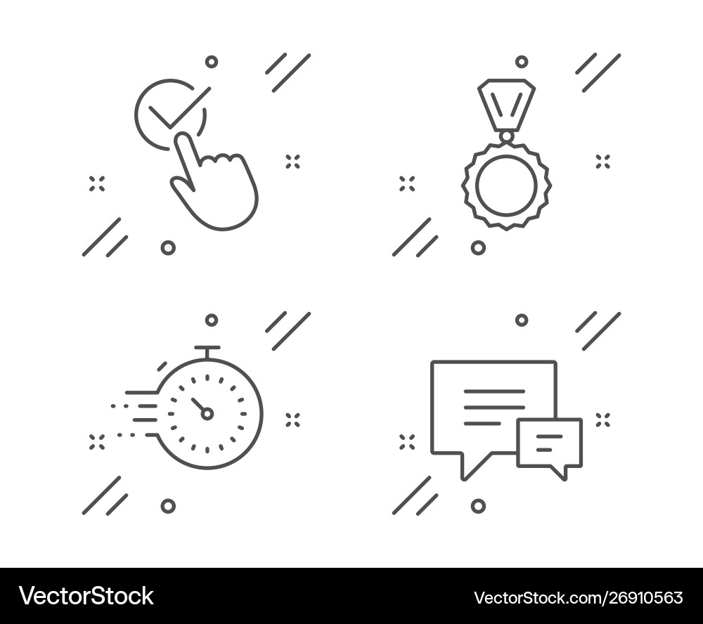 Medal checkbox and timer icons set comment sign Medal checkbox and timer icons set comment sign Vector Image