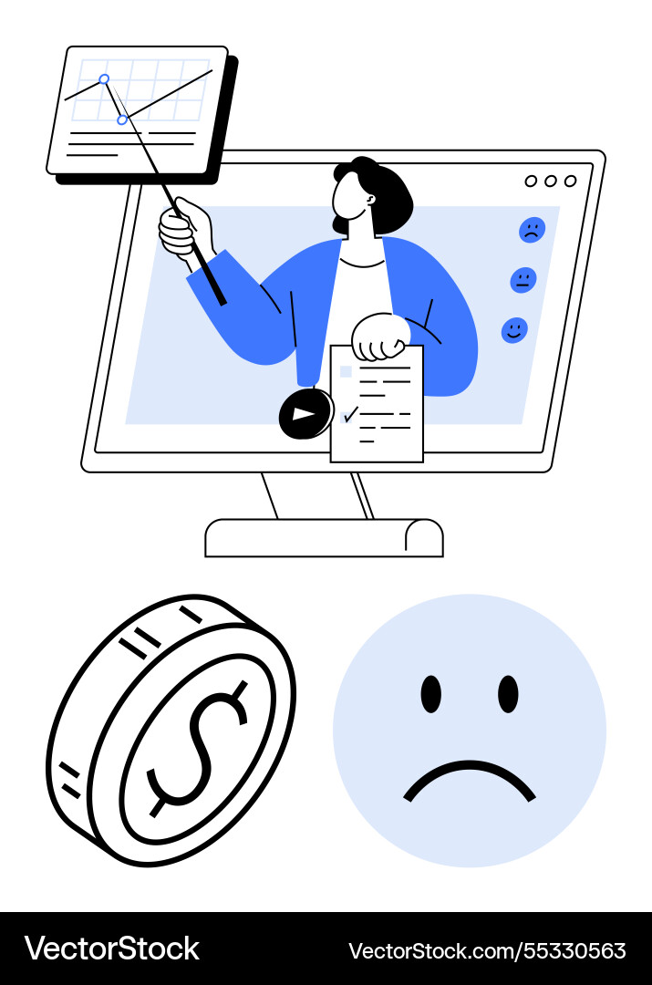 Presenter explaining financial data on a screen Presenter explaining financial data on a screen vector image