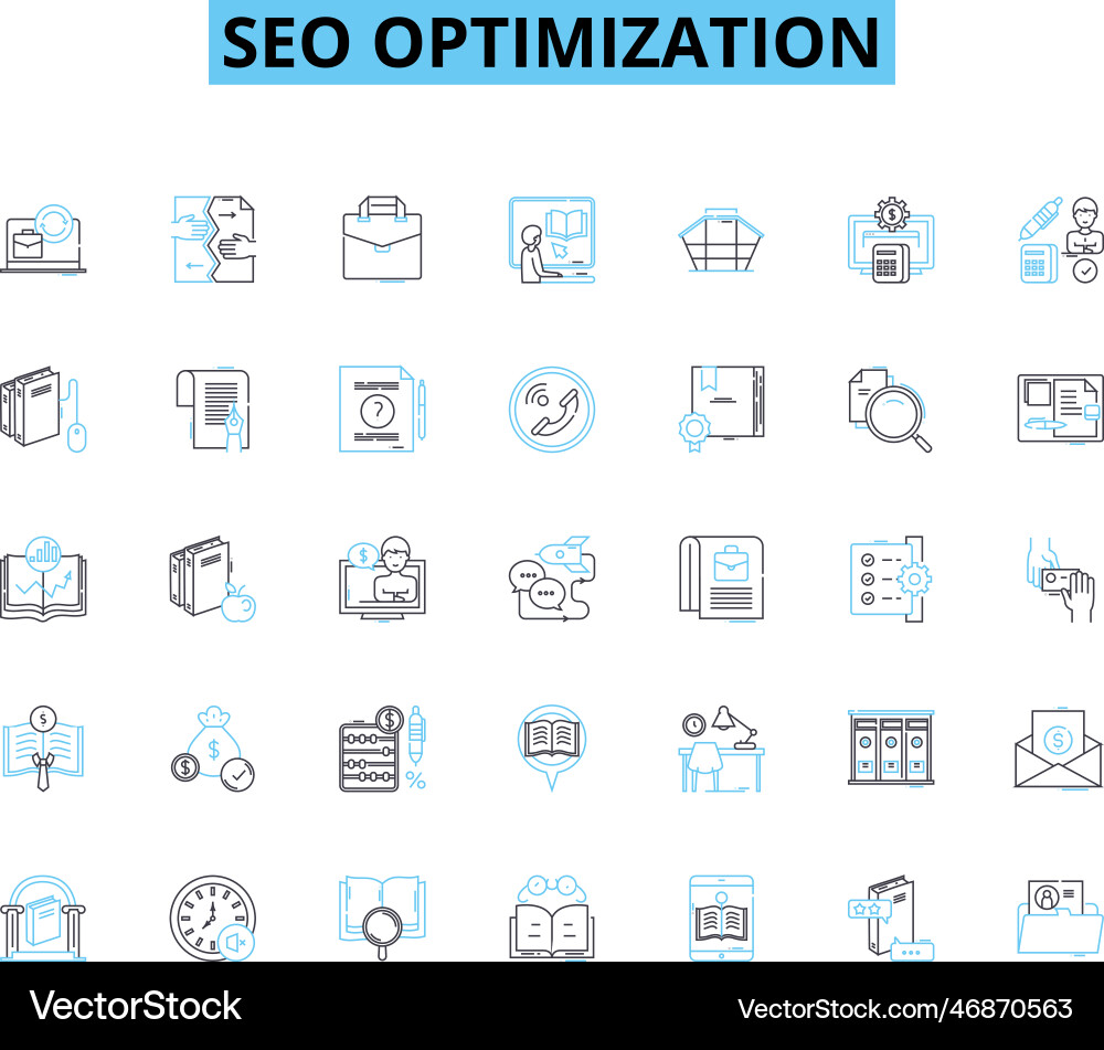 Seo optimization linear icons set keywords Seo optimization linear icons set keywords vector image