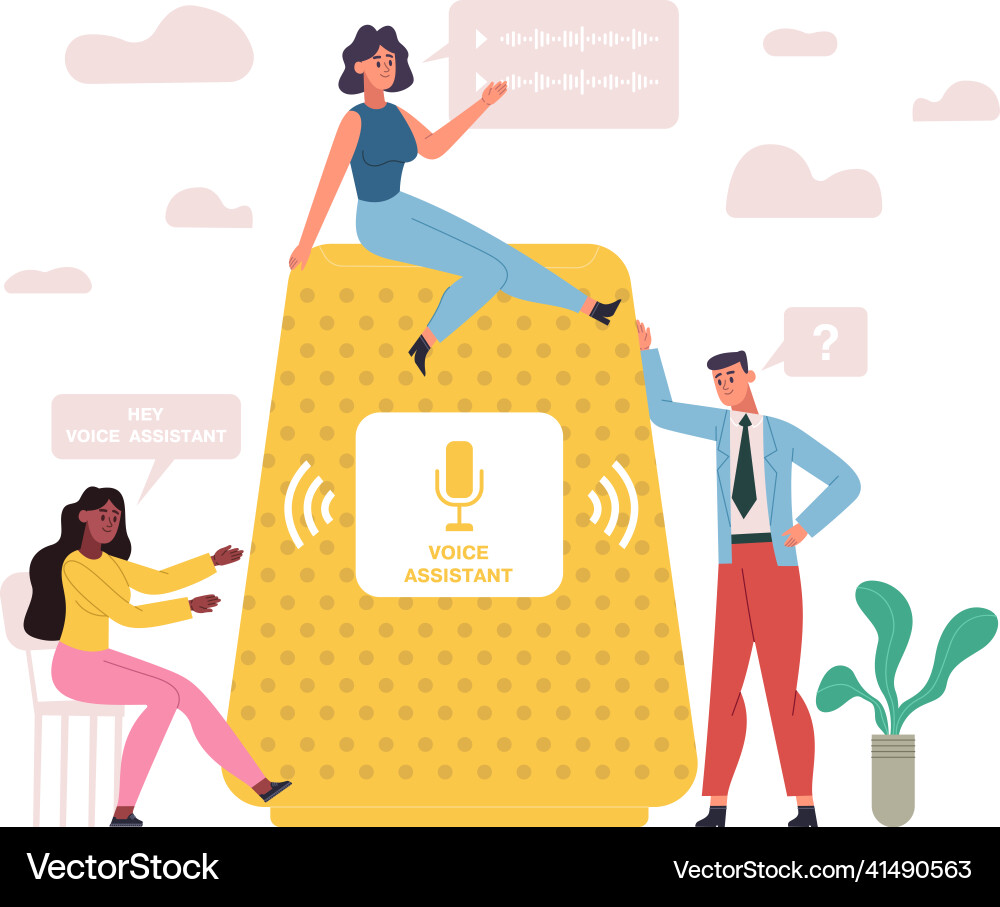 Voice command assistant digital smart speaker Voice command assistant digital smart speaker vector image
