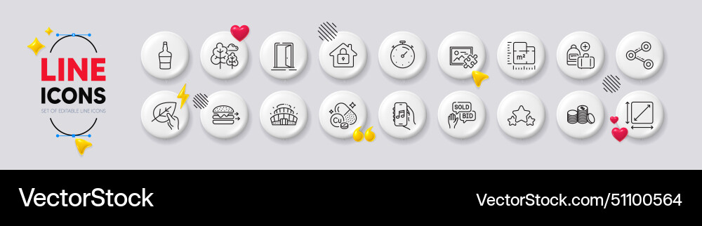 Aktie Timer und Sterne Linie Icons für Web-App Vektorbild