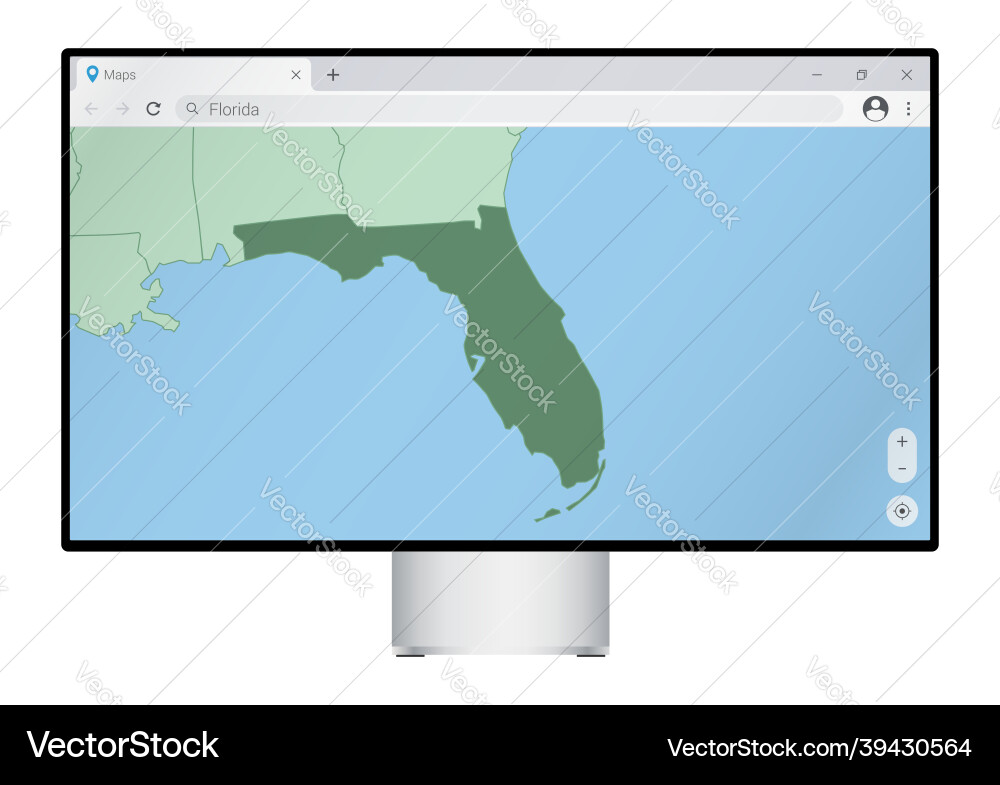 Computer monitor with map of florida in browser Computer monitor with map of florida in browser vector image