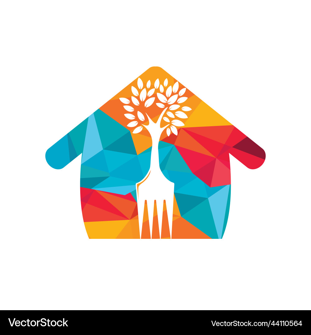 Fork tree with home shape logo design Fork tree with home shape logo design Vector Image
