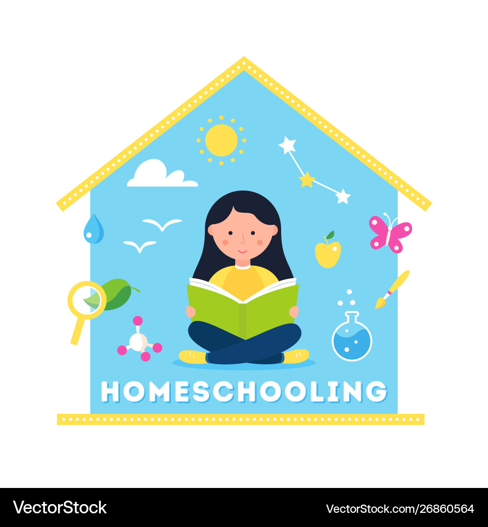 Girl reading a book homeschooling science Vector Image